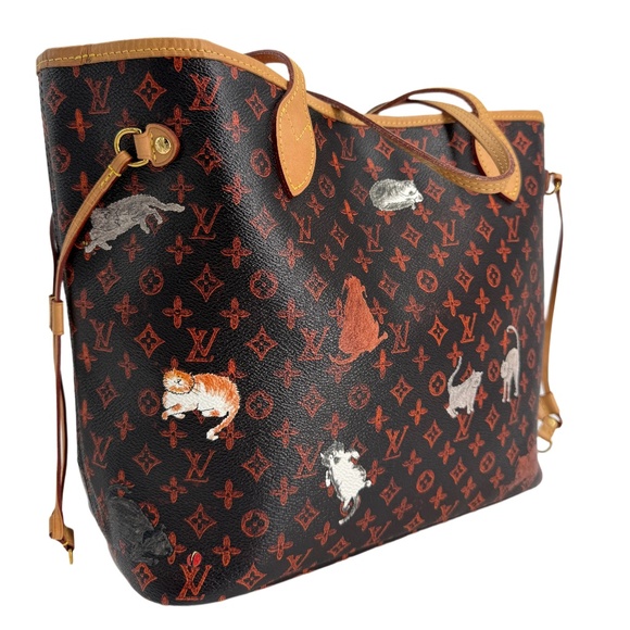 Louis Vuitton Catogram Neverfull MM – Marron Calfskin with Cats & Dogs Print - Picture 1 of 8